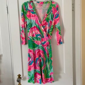 Lilly PULITZER Vibrant Pink and Green Wrap Dress LARGE